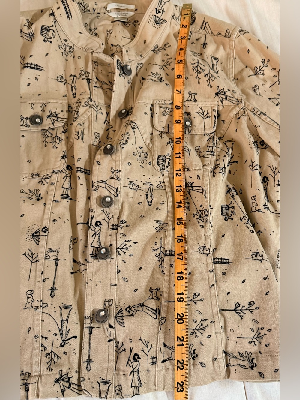 Christopher&Banks vintage Autumn Dog walk print lightweight denim stretch jacket - Picture 9 of 17